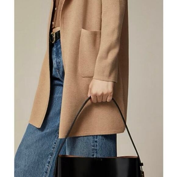 J.Crew Juliette Merino Wool Blend Collarless Sweater-Blazer In Camel Size Large - Picture 3 of 9